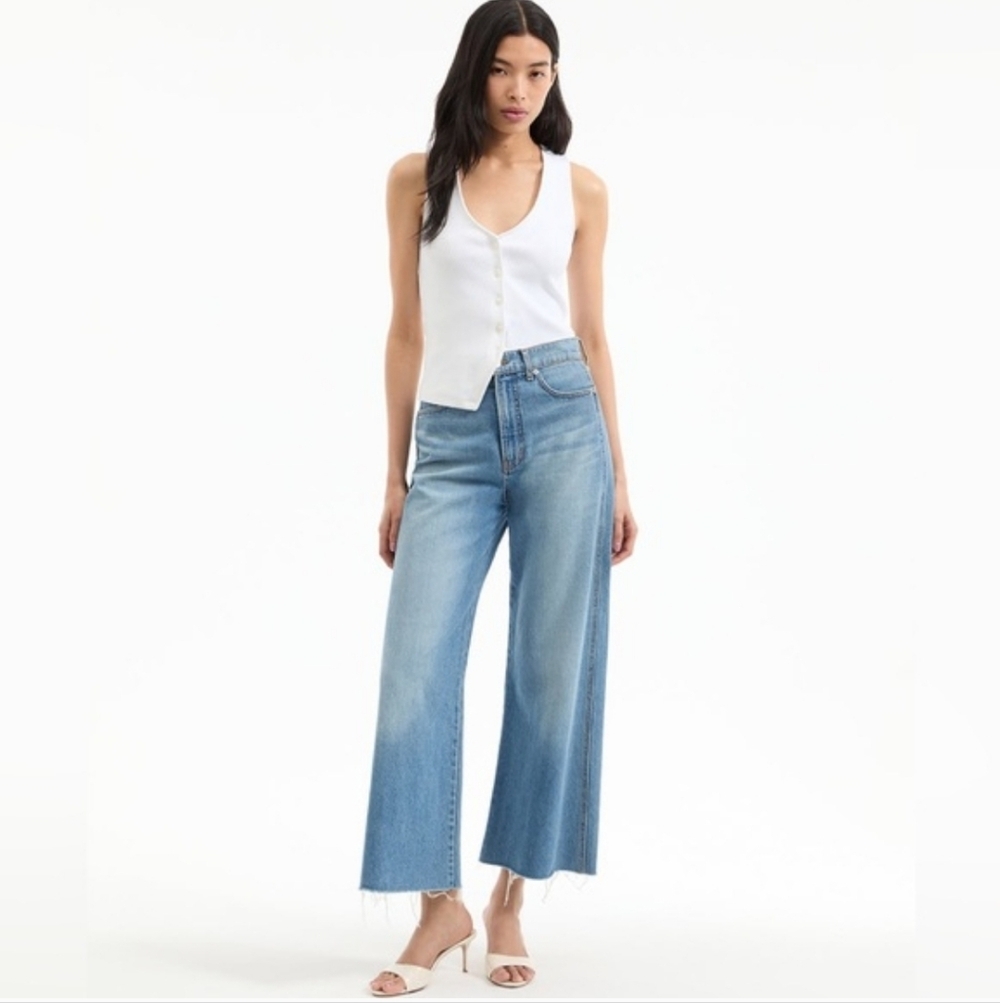 Veronica Beard Taylor High Rise Wide Leg Crop Jeans 30 100% Cotton